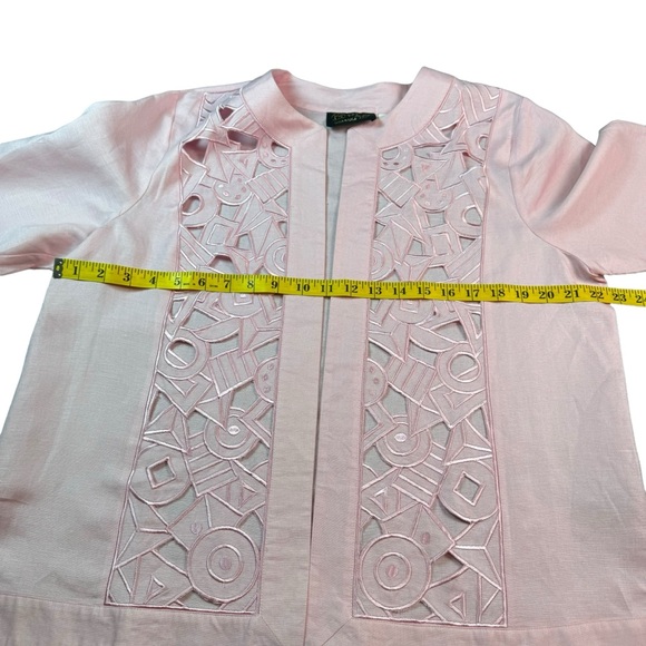 Bob Mackie Wearable Art Pink Laser Cut Out Detail Open Front Blazer size Large - Picture 4 of 12